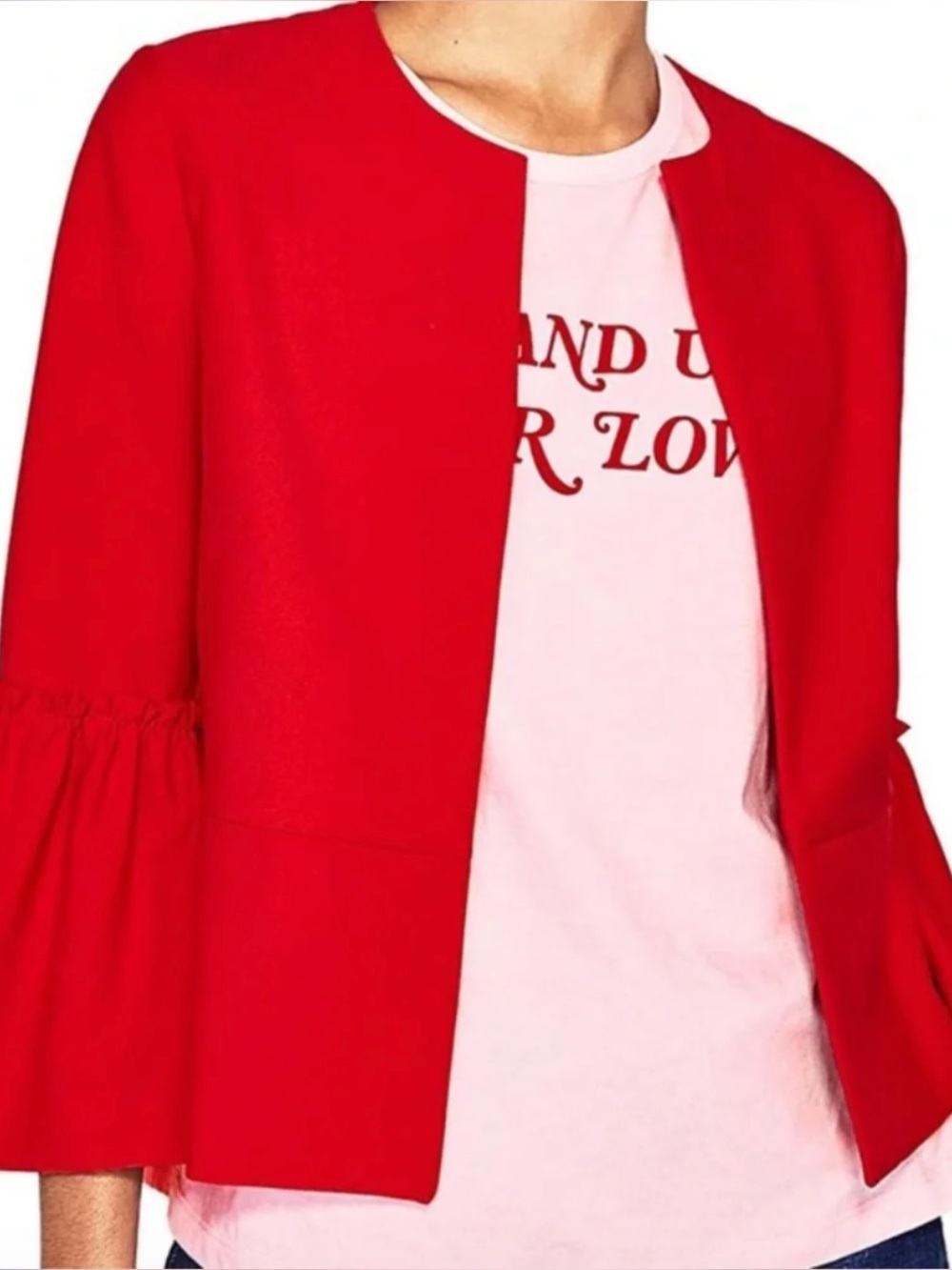 Zara Red Bell Sleeve Open Front Jacket